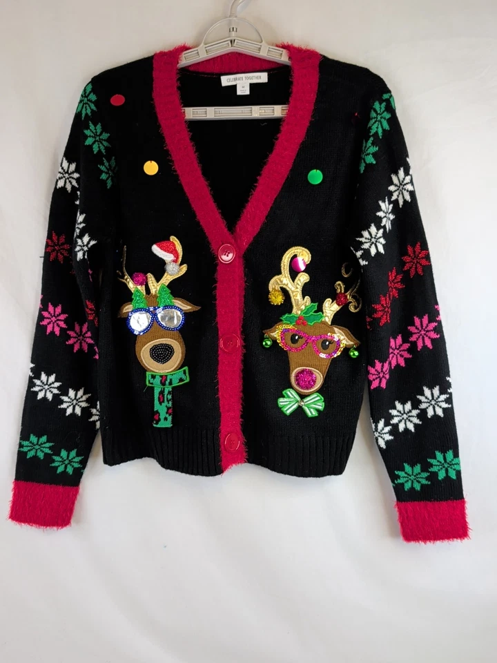 Gafas de sol suéter feo de vacaciones reno adornadas metálicas talla mediana Foto 1 de 4