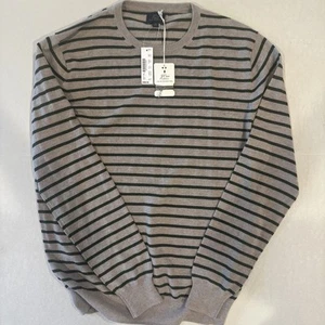 J. Crew Cariaggi New Dark Green Stripped Luxury Italian Cashmere Sweater Sz Med - Picture 1 of 7