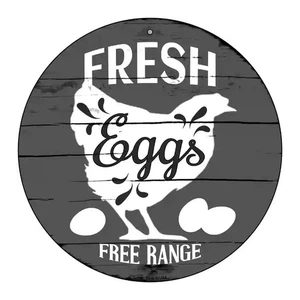Fresh Eggs Free Range 8" x 8" Round Novelty Metal Sign New! - Picture 1 of 2