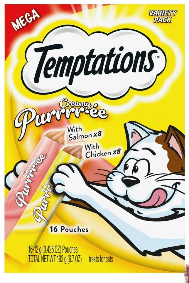 Temptations Puree Chicken & Salmon Variety Lickable Cat Treats 16 Pouches  - Image 1 of 1