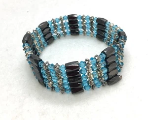 Magnetic Therapy Blue Crystal Hematite Wrap Bracelet 36” #51-5 - Picture 1 of 4