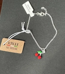 MIA FIORE Sterling Silver Hand Painted Enamel Cherries Bracelet 6.5"+~1" - Picture 1 of 9