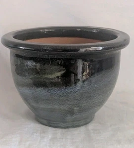 Blue Glazed Terracotta Plant Pot with Drainage Hole - Picture 1 of 5