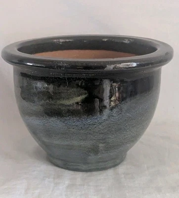 Blue Glazed Terracotta Plant Pot with Drainage Hole - Image 1 of 4