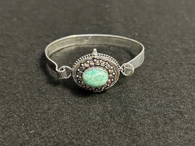 Brazalete ajustable en polvo con piedras preciosas naturales chapadas en plata 925 de amazonita Foto 1 de 4