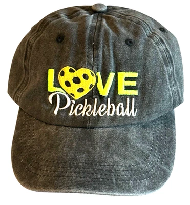 Gorra de béisbol Love Pickleball bordada - sombrero gris aspecto lavado (Heart is the O) Foto 1 de 4