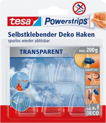 Tesa Powerstrips DECO Haken SMALL Klebehaken Deko Glas Spiegel bis 200 g - Bild 1 von 4