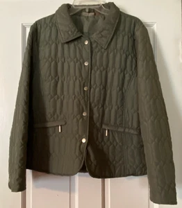 JANE ASHLEY Jacket Size Large Green Quilted Snap Closure Pockets Women's - Picture 1 of 6