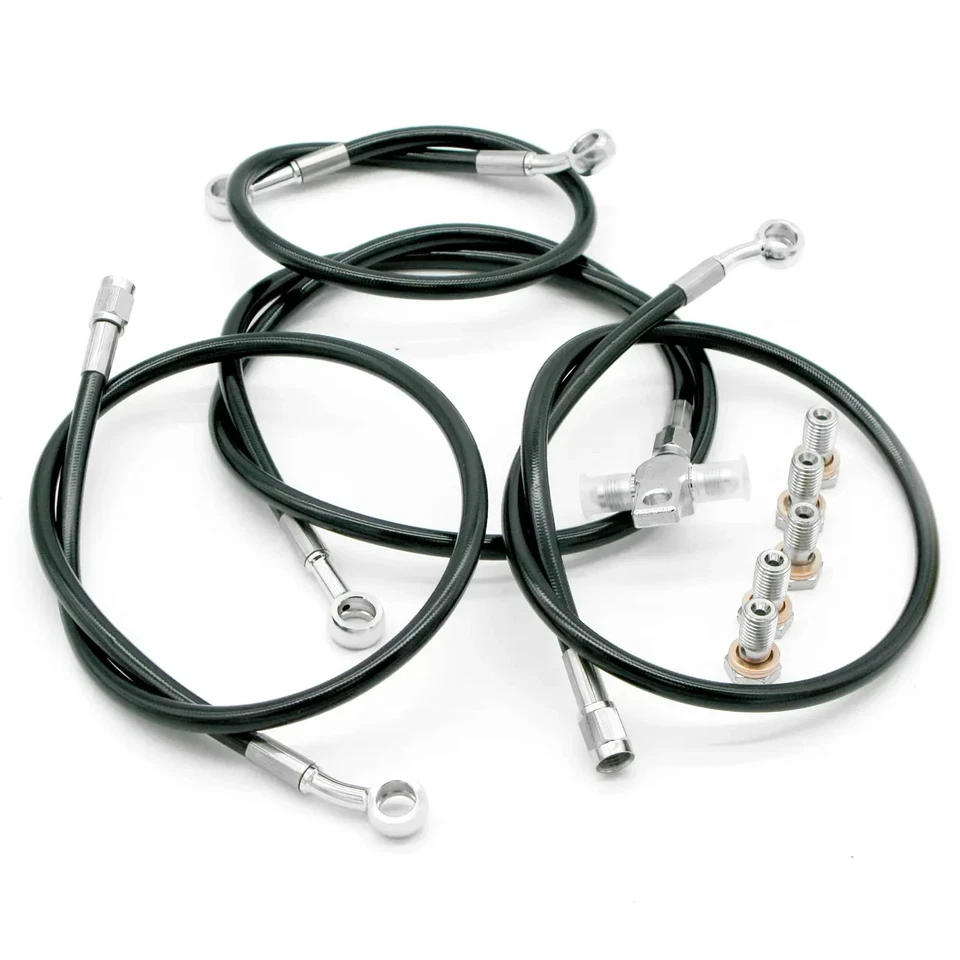 Blaster 200 Brake Line Kit Front Rear Extended +3 3 Inch For Yamaha Black Hose - Image 1 of 1