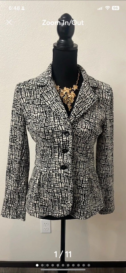 Marisa Christina Women's Blazer Geometric White Black With Collar Size S Stretch - Image 1 of 4