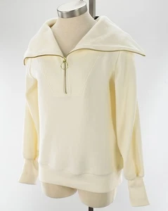 VARLEY Ivory VINE 1/2 Zip Bell Sleeve Ribbed Pullover Sweatshirt XXS NWT - Picture 1 of 2