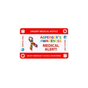 Tarjeta de alerta médica para síndrome de Asperger - Tarjeta de identificación de emergencia y cordón - Imagen 1 de 11