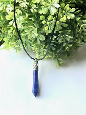 Crystal Lapis Lazuli Pendulum Chakra Pendant Point Necklace 10x65mm