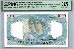 France 1,000 Francs 1946 PMG 35 Choice VF Pick# 130a - Picture 1 of 3