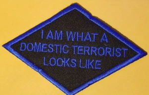 I AM WHAT A DOMESTIC TERRORIST LOOKS LIKE Embroidered Patch aprox 2.5x3.75" blue - Picture 1 of 2