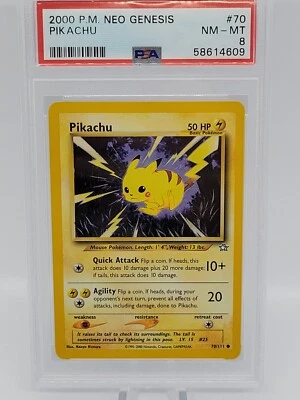 2000 Pokemon Neo Genesis Pikachu #70 PSA 8 Near Mint - Mint - Non Holo - Image 1 of 2