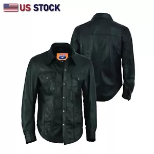 Leder Motorrad Shirt - Western Leder Shirt - leicht SKU #HL10403 SCHWARZ - Bild 1 von 10