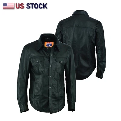  Leather Motorcycle Shirt - Western leather Shirt - Lightweight SKU#HL10403BLACK - Image 1 of 4