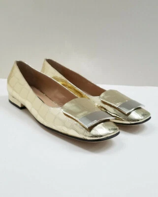 Sergio Rossi SR1 Ballerina Flats Shoes Metallic Leather Gold Womens EU 38 US 7.5 - Imagem 1 de 4