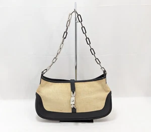 Auténtico Bolso de Hombro Gucci Jackie Lona Cuero Beige Plata Cadena RARO - Imagen 1 de 18