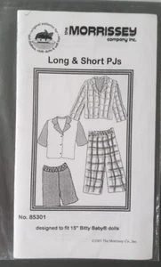Morrissey Patterns 85301 Long Short PJs for 15" Bitty Baby Dolls Uncut - Picture 1 of 2