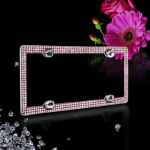 ***JR2 Hecho a mano 3 Filas Rosa CRISTAL REAL Incrustado Cromo Placa Marco*** - Imagen 1 de 2