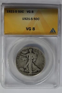 1921-S .50 ANACS VG8 Walking Liberty, Lady Liberty Half - Picture 1 of 2