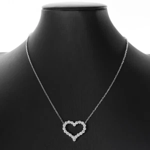 Full Moissanite Heart Pendant Necklace Chain 925 Sterling Silver 18K Gold Plated - Picture 1 of 23