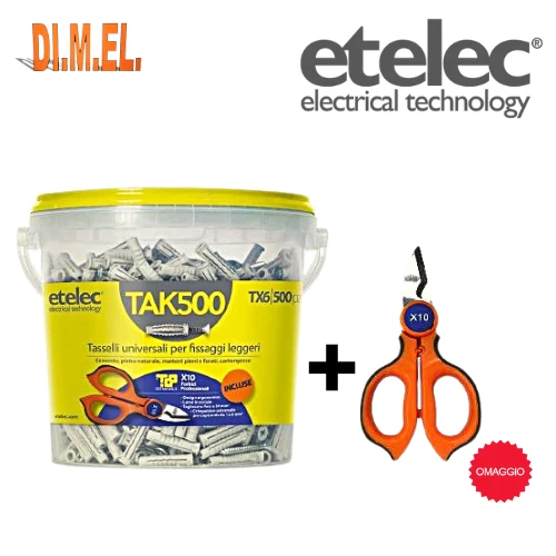 500 TASSELLI 6x30 UNIVERSALI CON VITE 4,5 x 40mm FORBICE OMAGGIO ETELEC - Immagine 1 di 1