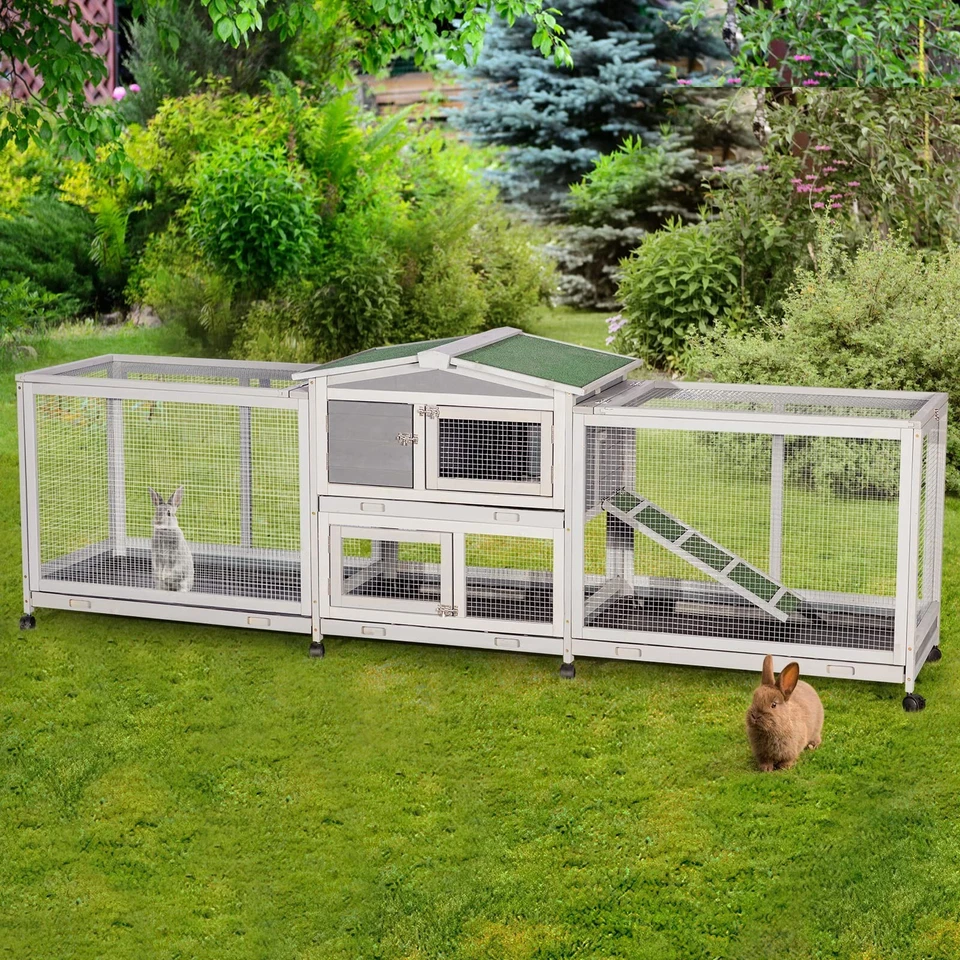 ESRIGHT 94.5'' Rabbit Hutch Bunny Cage Two Run Cage Outdoor Wooden Small Animal House