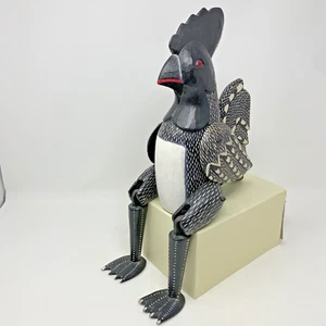 Gallo Tallado Madera Arte Popular Pintado a Mano Bisagras Conjunto Estante Cuidador Figura - Imagen 1 de 11