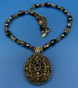 Chicos NECKLACE vtg Pendant black crystal AB beads Statement Theater Cosplay 21" - Picture 1 of 9
