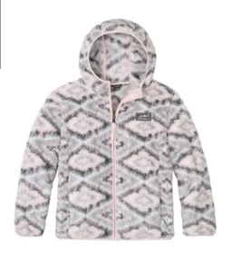 Eddie Bauer Youth Kid Girls Pink Gray Fleece Jacket Hooded Full Zip M 10 12 - Picture 1 of 6