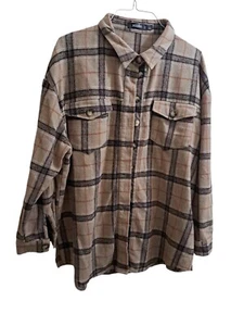 MISSGUIDED Shirt Jacket Women 10 Brown Plaid Oversized Boxy Lagenlook Shacket - Picture 1 of 4