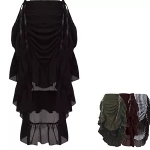 Gothic Women Skirt Ruffled Flouncing Skirt Retro Pirate High Low Bustle Skirt - Picture 1 of 41