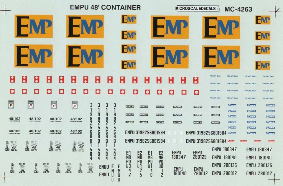 Microescala MC-4263 HO 1/87 EMP 48' Contenedor de envío Logo Números Calcomanías de datos Foto 1 de 1