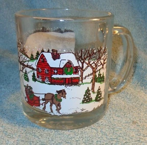 1 BICCHIERE DA BERE VINTAGE NATALE VETRO CAMPAGNA INVERNO CAVALLO SLITTA NEVE - Foto 1 di 4