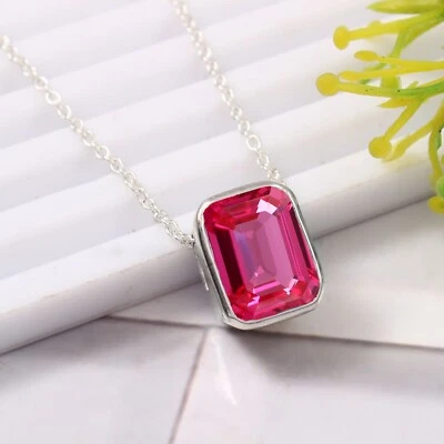 Naturale Ceylon Zaffiro Rosa 925 Argento Fine Ciondolo Anniversario Regalo - Immagine 1 di 4