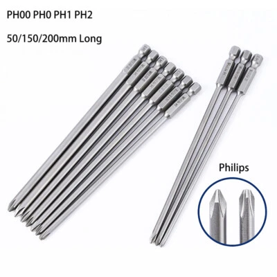 Magnetic PH0 PH1 PH2 Phillips Head Screw Bit Extra Long Impact Driver Drill 1/4" - Image 1 of 4