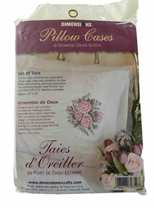 NEW Dimensions Pillow Cases Cross Stitch Kit Roses Flowers Floral Cottagecore - Picture 1 of 4