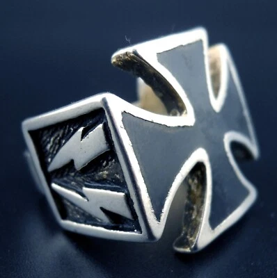 Iron Cross Ring Vintage Biker / Heavy Metal NEW Lightning Bolts Motorhead Lemmy - Image 1 of 4