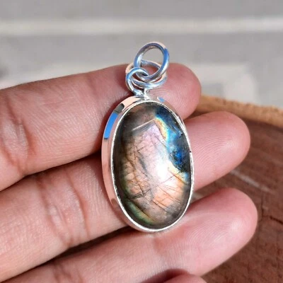 Purple Labradorite Gemstone 925 Sterling Silver Pendant Jewelry 1 3/4" - Image 1 of 4