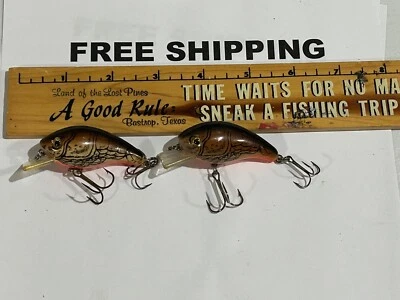 LOT OF 2 Vintage Manns Baby one minus 4-, 1/4 size, brown Crawfish SQUARE BILL - Image 1 of 4