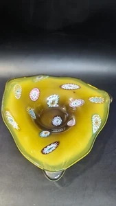 DIVERTIDO RESUMEN MURANO 10" PIEZA DE TAZÓN DE VIDRIO SOPLADO, TRIÁNGULO MILLEFIORI TOSO De colección - Imagen 1 de 9