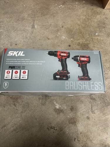 Skil CB739001 20V PWRCORE20 Taladro de iones de litio sin escobillas de 1/2" y kit de impacto de 1/4"-