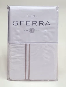 Sferra Grande Hotel King Sham White/Taupe Cotton Percal Italy - Picture 1 of 8