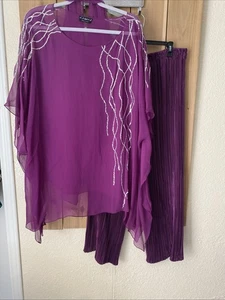 Dilemma Purple Sequined Pleated 3 Pc Pant Set Size M/L NWOT - Picture 1 of 7