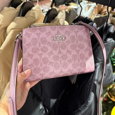 Сумка через плечо Coach Gia холщовая с логотипом CCK70 розовая/розовая новая с ценниками - Изображение 1 из 4