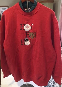 Vintage Christmas Sweatshirt XLarge Red Ho Ho Ho Snowman Santa Reindeer  Size XL - Picture 1 of 7