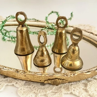 Vintage Set of 4 Small Brass Bells 2” Patina  - Image 1 of 4
